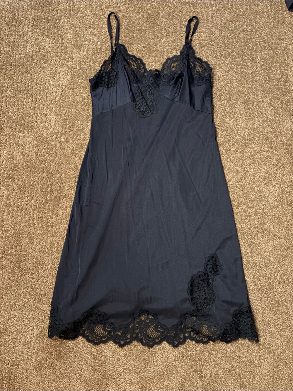 Vintage Black Lace-Trim Slip Dress
